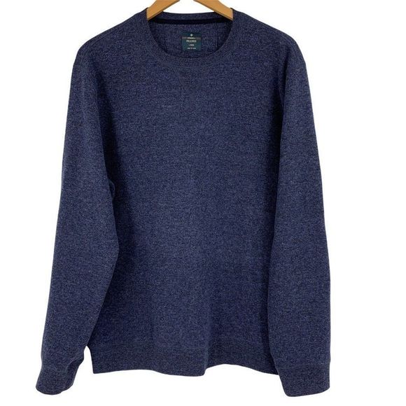 Mens Members Mark Large 0464 Crew Pullover Navy Sweater Cotton Blend Waffle Text - Picture 1 of 6